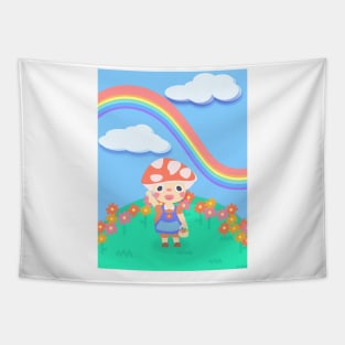 Fongy hongo kawaii infantil en el jardin Tapestry