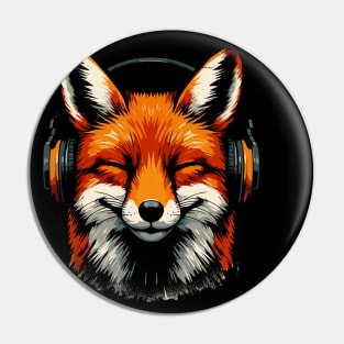 Funny Smiling musical fox wearing headphones Pin