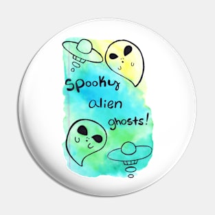 Spooky Alien Ghosts Watercolor Pin