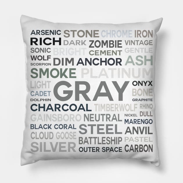 Word Cloud - Shades of Gray (White Background) Pillow by inotyler