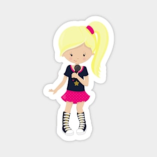 Rock Girl, Blonde Hair, Microphone, Band Singer Magnet