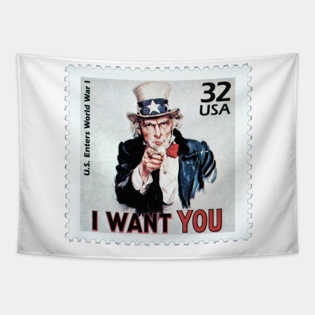 Uncle Sam "I Want You" Postage Stamp Tapestry by VintCam