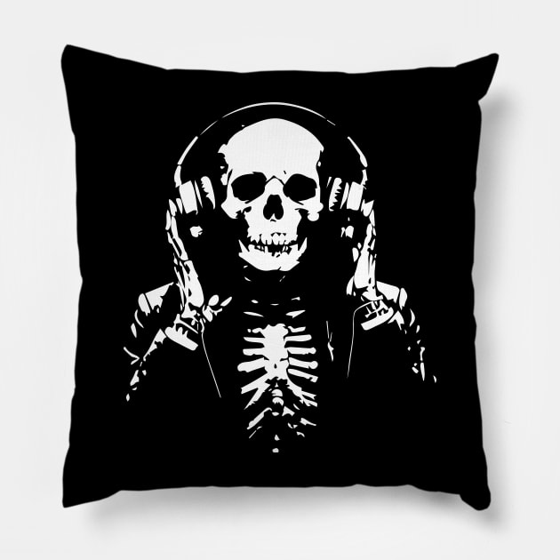 skull with headphones Pillow by lkn