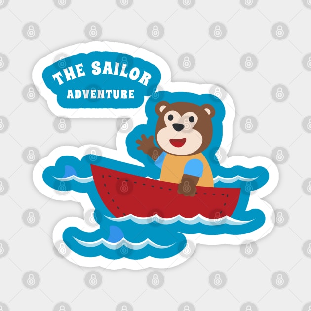 Funny monkey sailor cartoon vector on little boat with cartoon style. Magnet by KIDS APPAREL