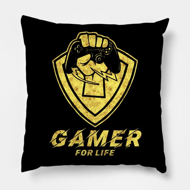 GAMER FOR LIFE Controller Logo UNIQUE Design EPIC gift for any games addict Pillow by Naumovski