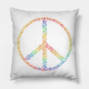 Floral Peace sign - rainbow tie-dye Pillow