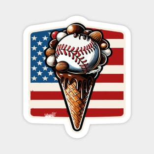 Patriotic Ice Cream Cone American Flag Baseball Magnet
