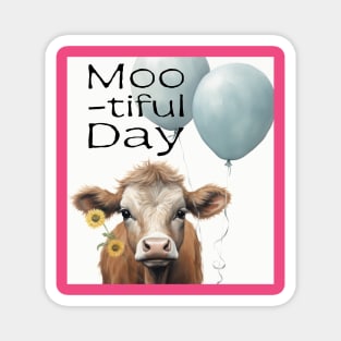 Brown cow with blue ballons Moo-tiful Day Magnet