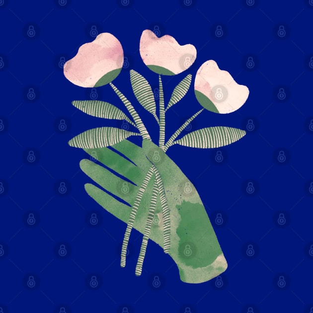 Green hand with powder pink flowers for you version 2 by iulistration