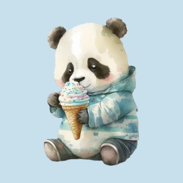 Panda Eating Ice Cream watercolor cute by KAWAIIBYHM