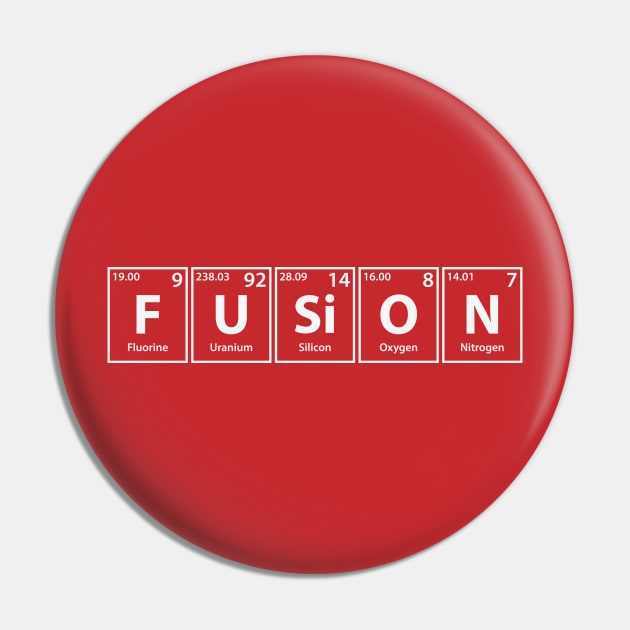 Fusion (F-U-Si-O-N) Periodic Elements Spelling Pin by cerebrands