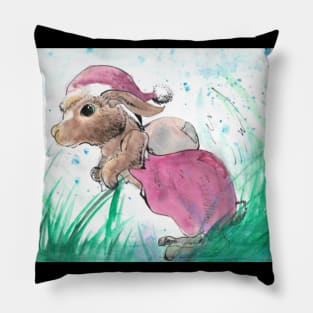 Christmas bunny painting  - vintage style Christmas inspired designs Pillow