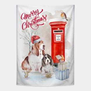 Basset Hounds Merry Christmas Santa Dogs Tapestry