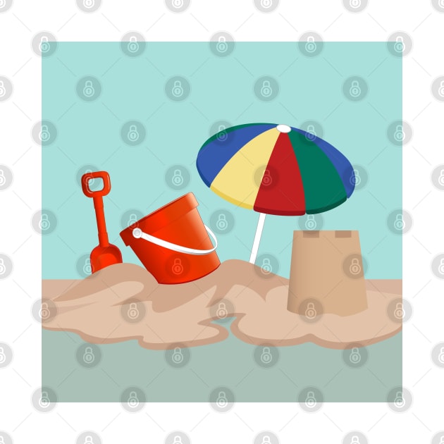 Bucket and Spade Beach Scene Illustration by NataliePaskell