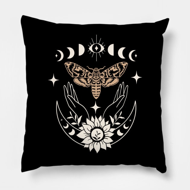 Mystical Moth Celestial Moon phase Pillow by Nice Surprise