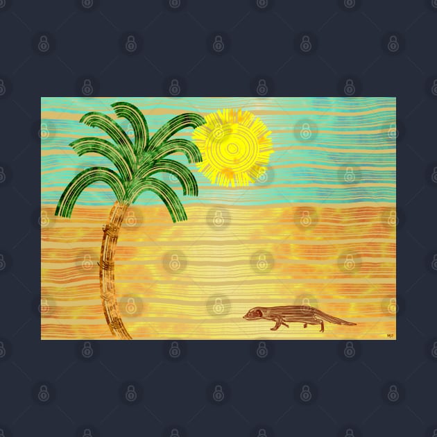 Mongoose walking, palm tree and the sun shining by NadJac