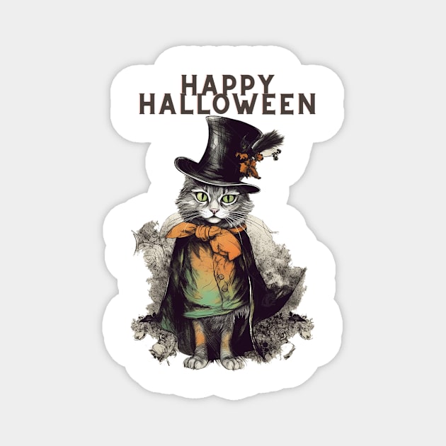 cute cat happy halloween Magnet by Tees of Joy