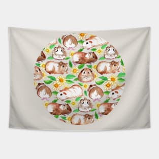 Guinea Pigs and Daisies in Watercolor Tapestry