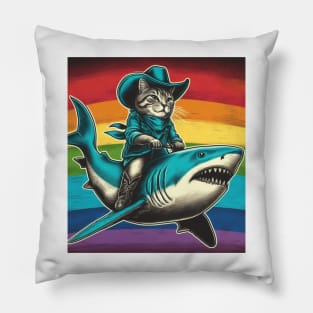 Cat Riding a Shark Pillow