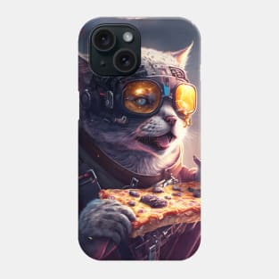 Funny Cat Flying and Eating Pizza Digital Artwork - Funny Birthday Gift Idea For Cat Lovers Phone Case