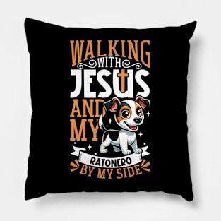 Jesus and dog - Ratonero Bodeguero Andaluz Pillow