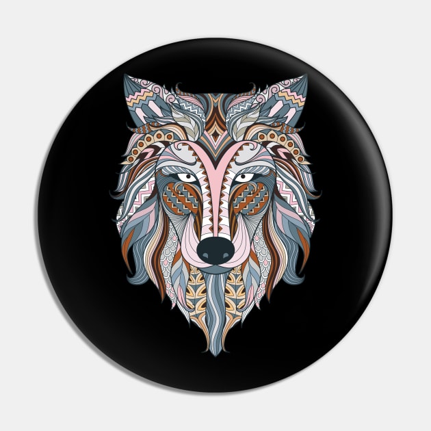 Boho Wolf art Pin by lucid