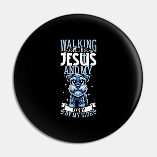 Jesus and dog - Kerry Blue Terrier Pin