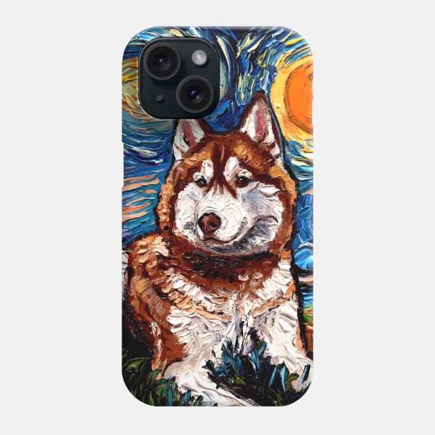 Red and White Husky Night Phone Case by sagittariusgallery