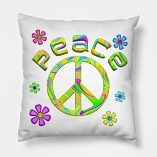 RetroTie Dye Peace Sign with Flowers Pillow