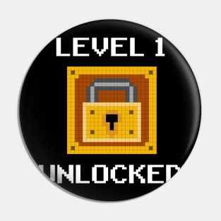 Level 1 Unlocked 1st Birthday Boy Gamer Gift Pixel Art Pin