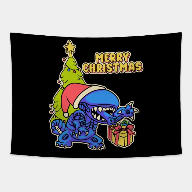 Xenomorph Aliens Christmas Knit Tapestry by notajellyfan