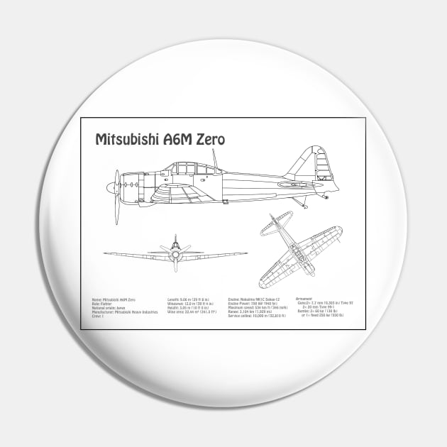 Mitsubishi A6M Zero Airplane Blueprint - BD Pin by SPJE Illustration Photography