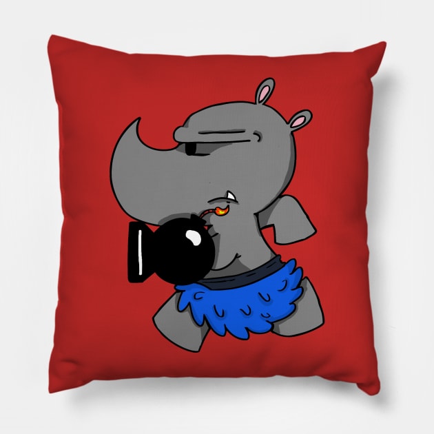 Rhino-Blasty Pillow by jerryfleming