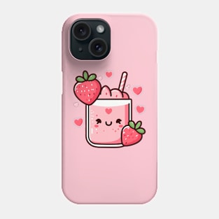 Kawaii Strawberry Milkshake with Strawberries and Hearts | Kawaii Food Art Phone Case