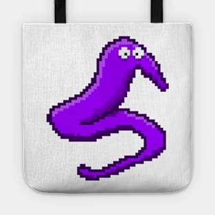 Purple Fuzzy Worm On A String Meme Pixel Art Tote