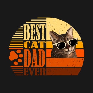 Brown Cat With Sunglasses Retro Vintage Best Cat Dad Ever T-Shirt Funny Cat Daddy Father Day Gift T-Shirt