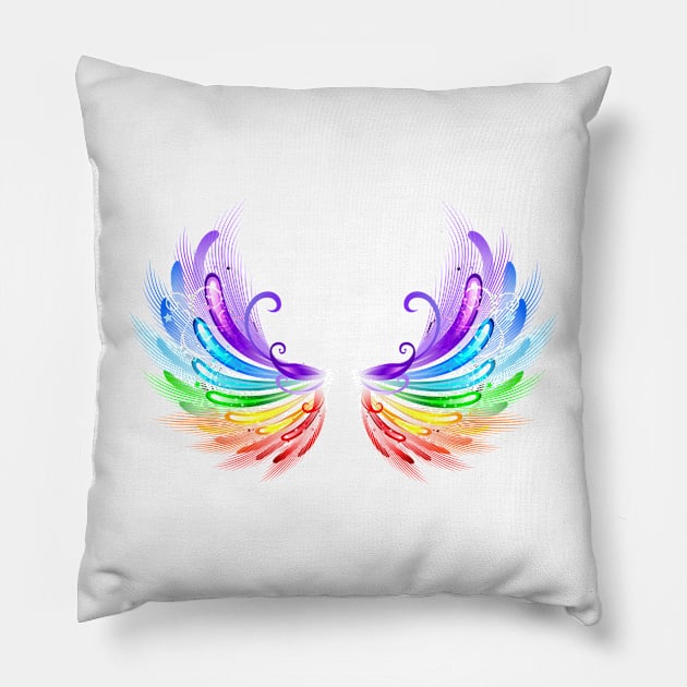 Rainbow Wings on a White Background Pillow by Blackmoon9