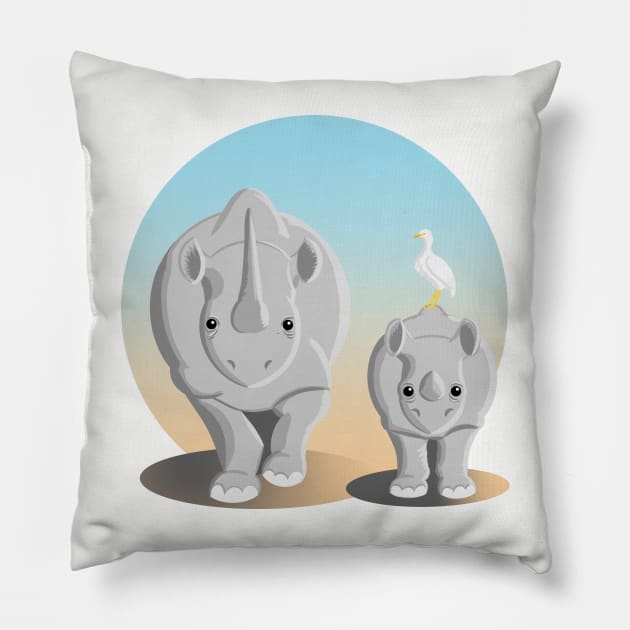 Rhinoceros mother and calf Pillow by Zolinstudio