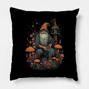 Lord Of The Shrooms - dark gnome wizard fantasy mushroom illustration fairy tale fae folk Pillow