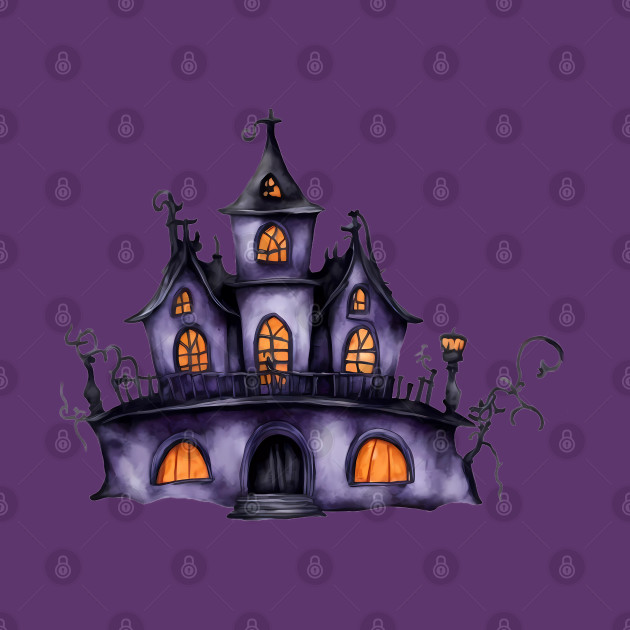 Spooky halloween houses and pumpkins pattern by BrisaArtPrints