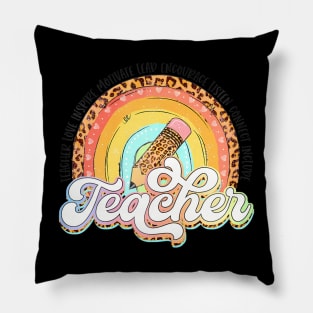 Teach Love Inspire Rainbows Teacher Leopard Back To School Pillow