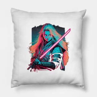 neon samurai logo Pillow