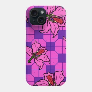 Hong Kong Bauhinia with Pink and PurpleTile Floor Pattern - Summer Flower Pattern Phone Case