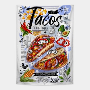 Food poster, food, Mexican, nachos, burritos, tacos, snack Tapestry