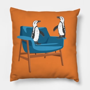 African Penguins Meet up on a Vintage Chair Pillow