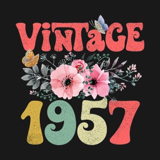 Vintage 1957 Floral Retro Groovy 66th Birthday T-Shirt