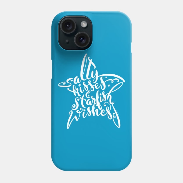 White Salty Kisses & Starfish Wishes Hand Drawn Phone Case by DoubleBrush