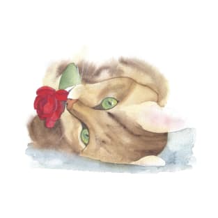 Cat With Red Rose, watercolor painting T-Shirt