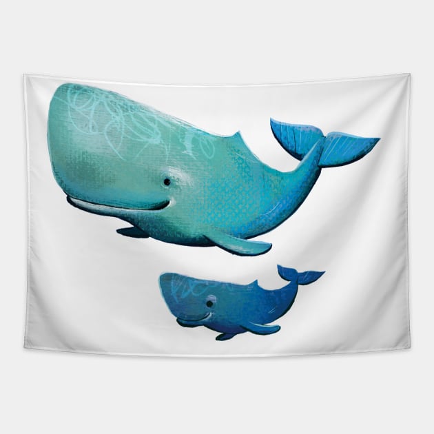 Whale mom and kid Tapestry by Abelardo