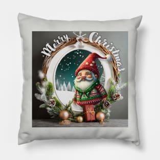 Merry Christmas Greetings: Gnome in ugly Christmas sweater in festive frame Pillow